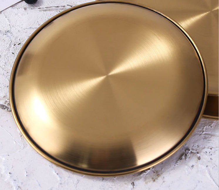 Retro Metal Round Tray Stainless Steel Snack Fruit Tray Jewelry