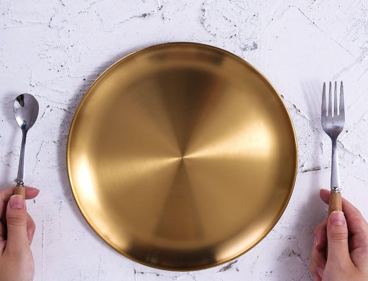 Retro Metal Round Tray Stainless Steel Snack Fruit Tray Jewelry