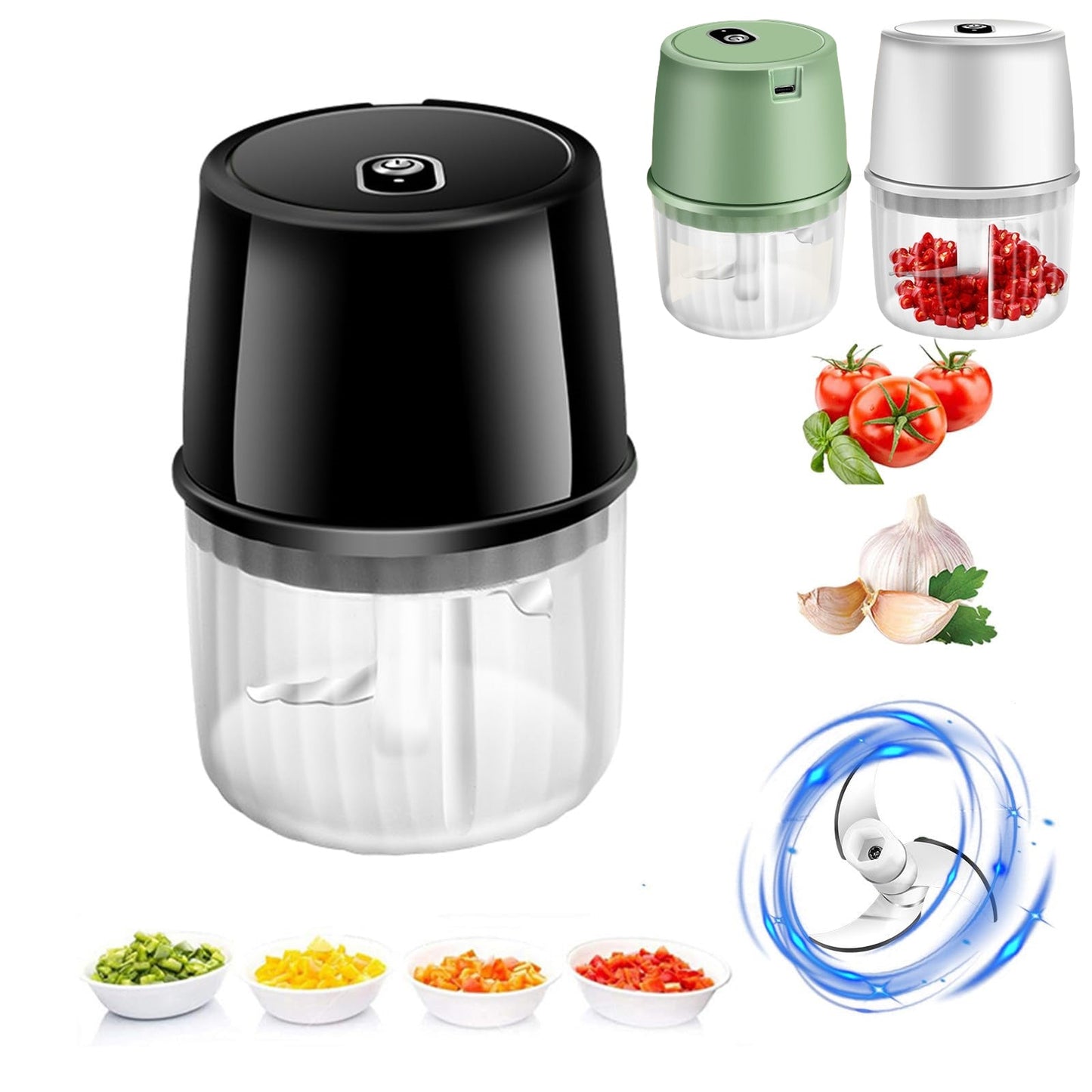 Handheld Cordless Garlic Mincer Compact Battery-Powered Food Processor