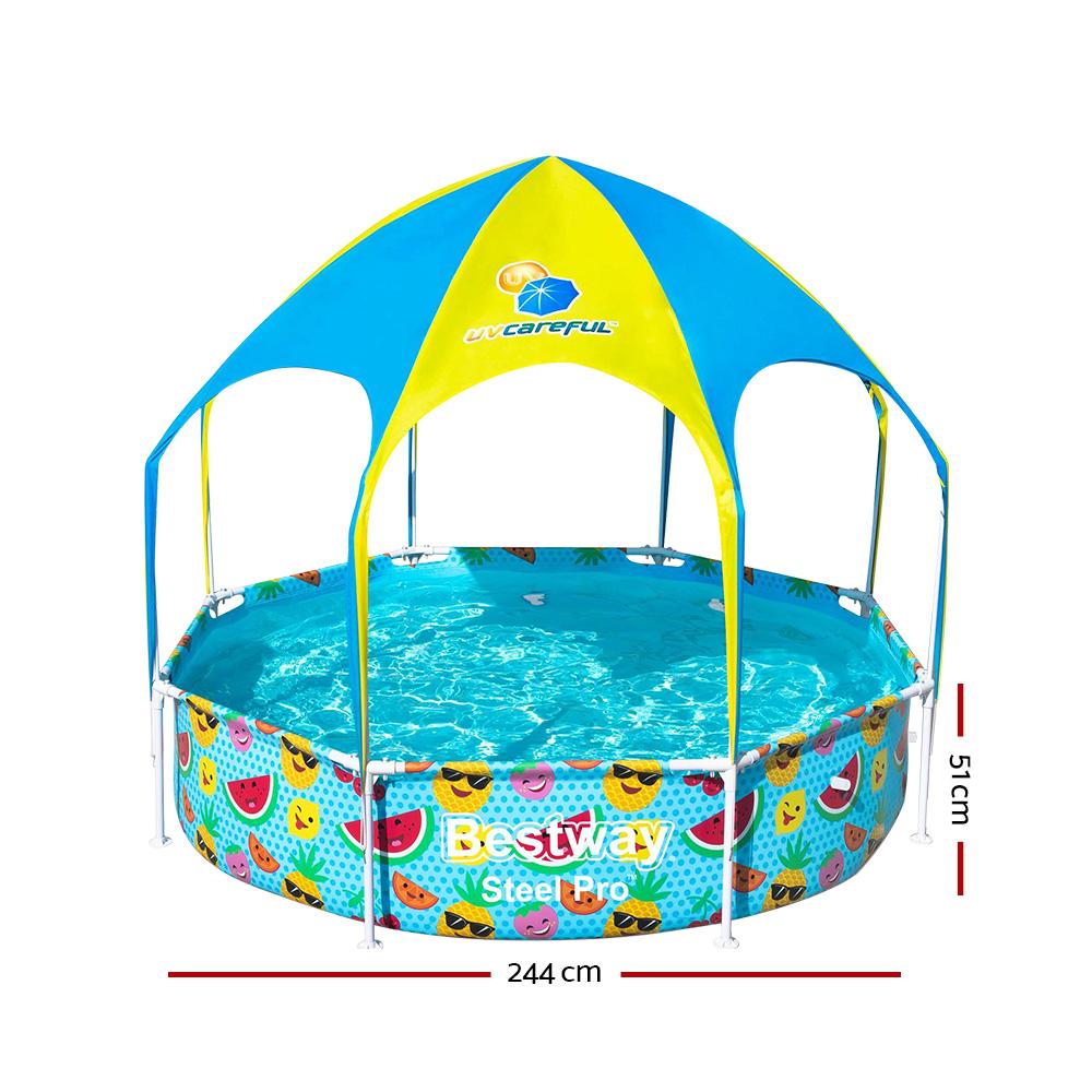Bestway Kids Pool 244x51cm Steel Frame Swimming Play Pools Canopy