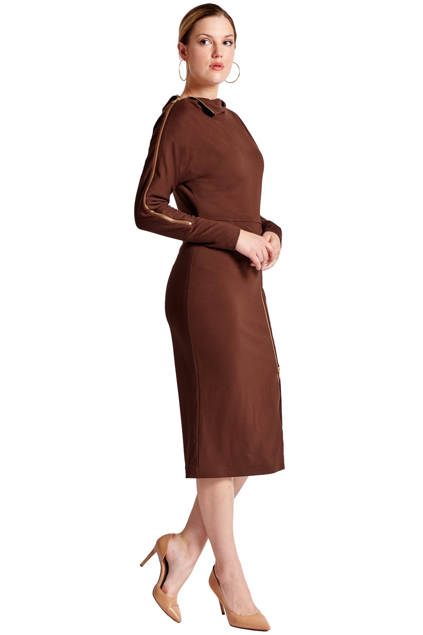 Josefa Asymmetric Dress - Long sleeve convertible midi dress with