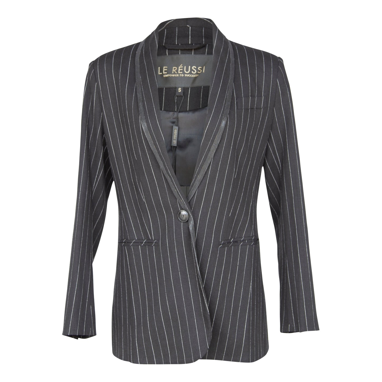 Black Pinstripes Blazer – Women’s Tailored Office Jacket