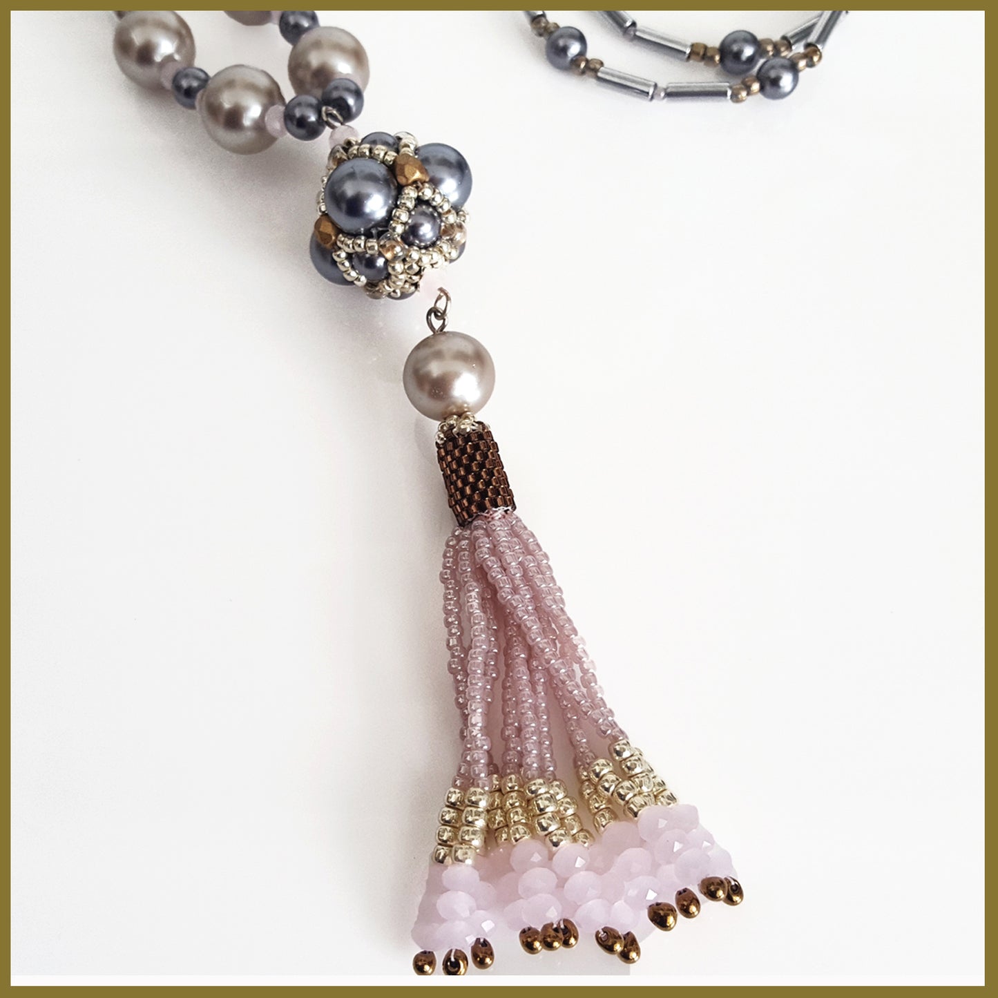 ""NEW"" Pink Beaded Tassel Haematite