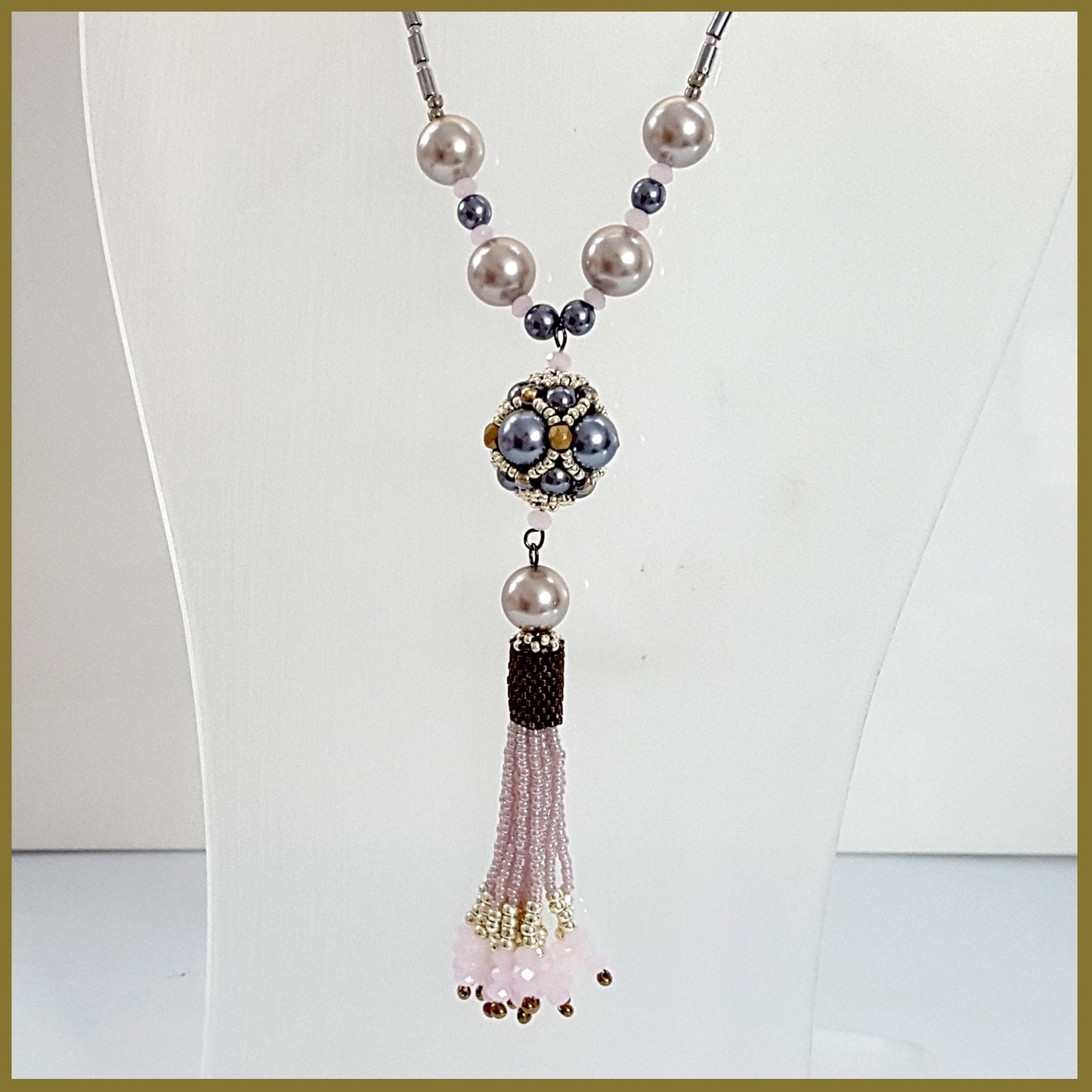 ""NEW"" Pink Beaded Tassel Haematite