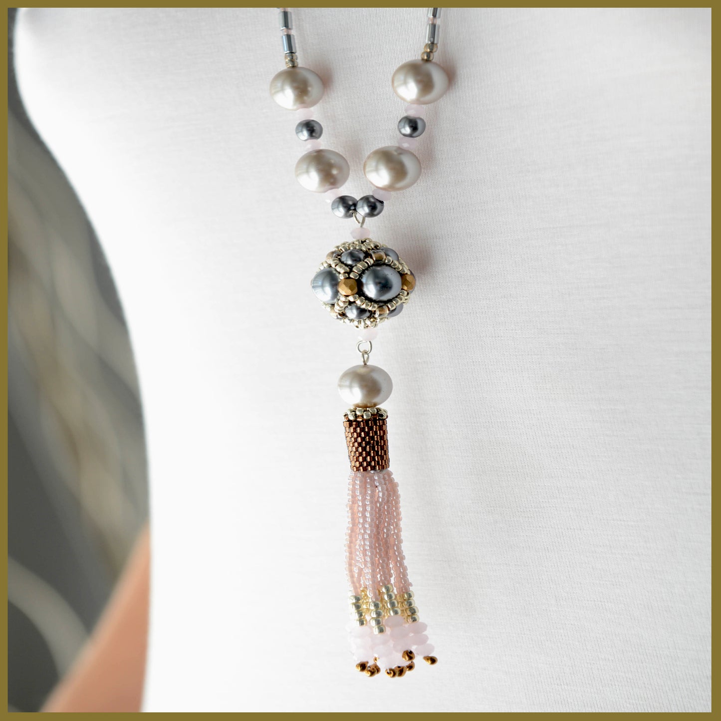 ""NEW"" Pink Beaded Tassel Haematite