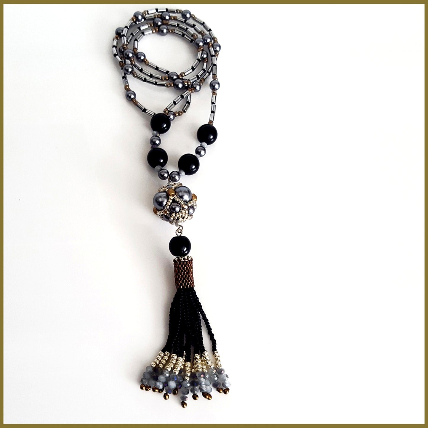 ""NEW"" Black Beaded Tassel and Hematite
