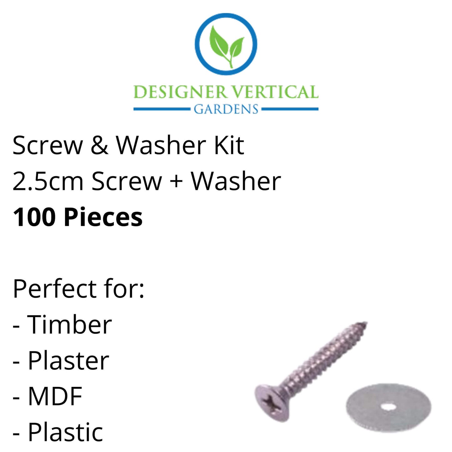 Screw and Washer Kit (Timber and Plaster) 100 Pack (Green Wall Kit)
