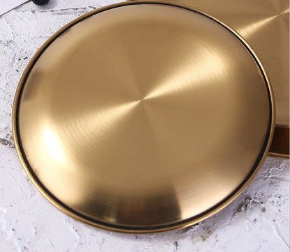Retro Metal Round Tray Stainless Steel Snack Fruit Tray Jewelry