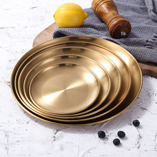 Retro Metal Round Tray Stainless Steel Snack Fruit Tray Jewelry