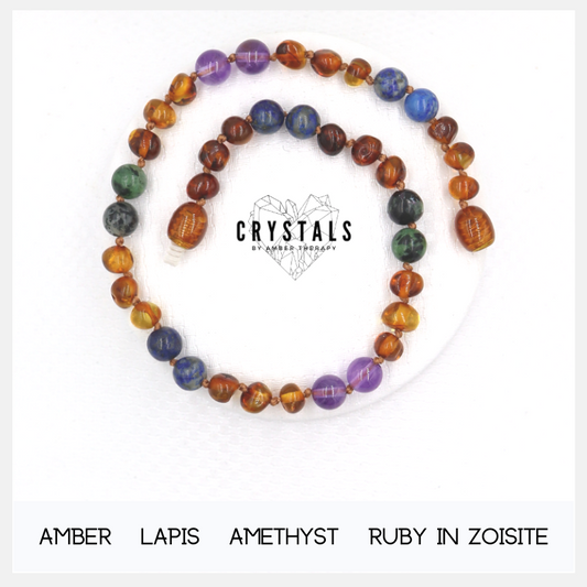 Amber, Lapis, Amethyst & Ruby in Zoisite Adult Anklet-0
