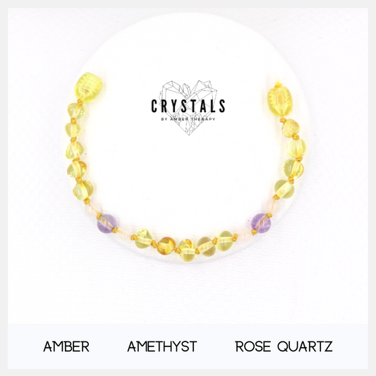 Amber, Amethyst & Rose Quartz Child Anklet-0