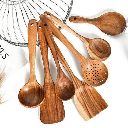 Teak Natural Wood Tableware Spoon Ladle Turner Rice Colander Soup