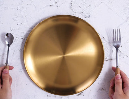 Retro Metal Round Tray Stainless Steel Snack Fruit Tray Jewelry