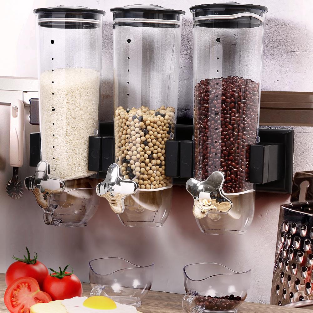 Wall Mounted Triple Cereal Dispenser Dry Food Storage Container
