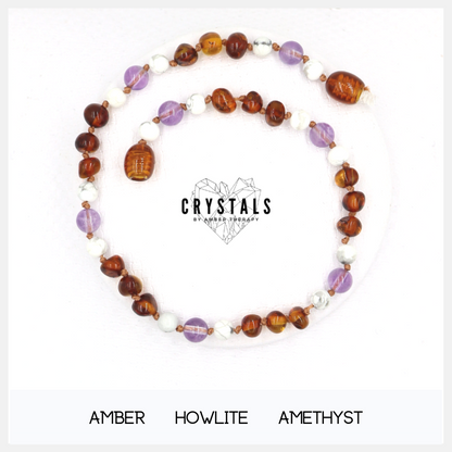 Amber, Howlite and Amethyst Adult Anklet-0