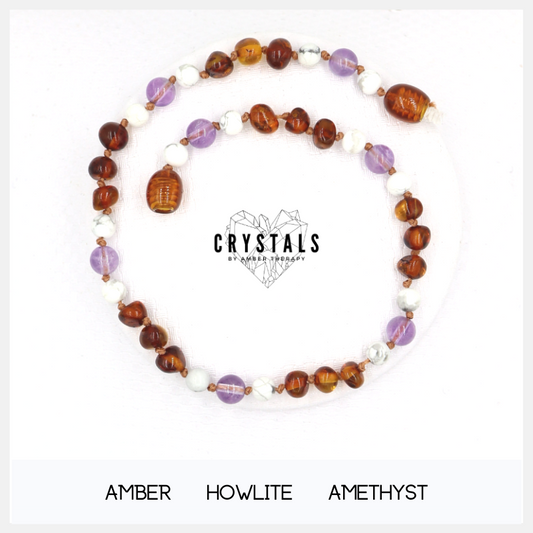 Amber, Howlite and Amethyst Adult Anklet-0
