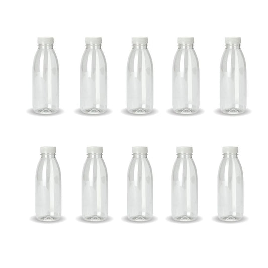 10x 300ml PET Juice Bottles + Tamper Evident Caps