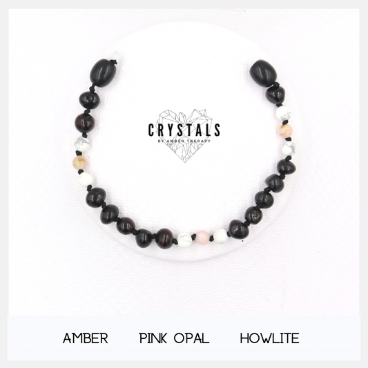 Amber, Pink Opal & Howlite Child Anklet-0