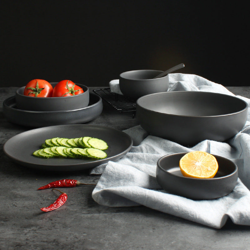 Nordic Ceramic Rice Bowl Steak Plate Deep  Household Tableware Dish