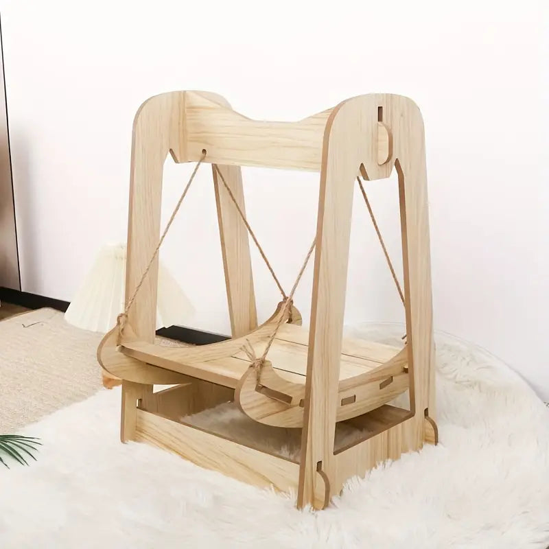 Wooden Rocking Bed Cat Furniture - Double Layer Cat Hammock-4