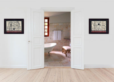 Set Of Two Hot Bath 9 Black Framed Print Bathroom Wall Art