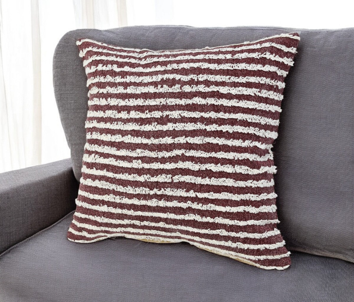 14" X 36" Black And Cream 100% Cotton Striped Zippered Pillow