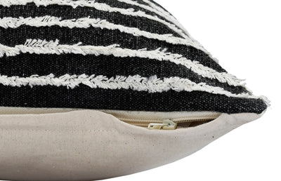 14" X 36" Black And Cream 100% Cotton Striped Zippered Pillow