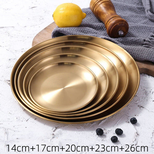 Retro Metal Round Tray Stainless Steel Snack Fruit Tray Jewelry