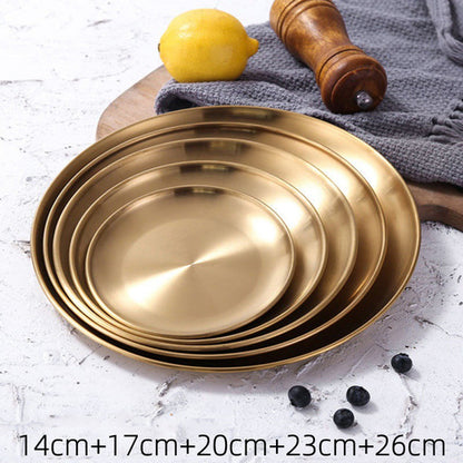 Retro Metal Round Tray Stainless Steel Snack Fruit Tray Jewelry