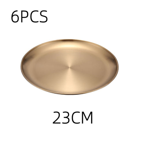 Retro Metal Round Tray Stainless Steel Snack Fruit Tray Jewelry