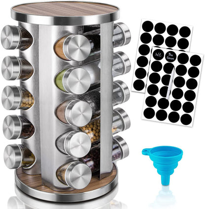 VIKUS Rotating Spice Rack Organizer with 20 Pieces Jars