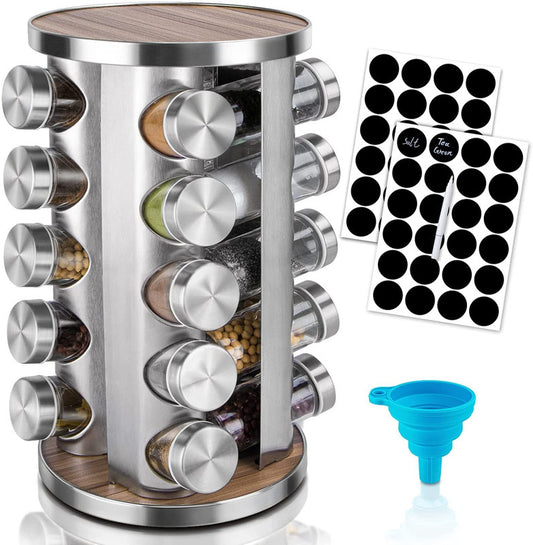 VIKUS Rotating Spice Rack Organizer with 20 Pieces Jars