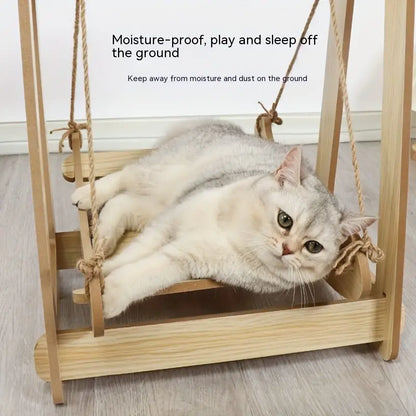 Wooden Rocking Bed Cat Furniture - Double Layer Cat Hammock-3