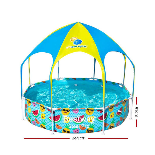 Bestway Kids Pool 244x51cm Steel Frame Swimming Play Pools Canopy
