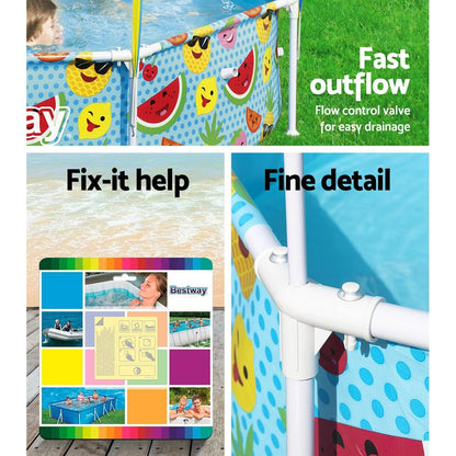 Bestway Kids Pool 244x51cm Steel Frame Swimming Play Pools Canopy