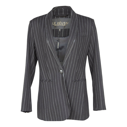 Black Pinstripes Blazer – Women’s Tailored Office Jacket