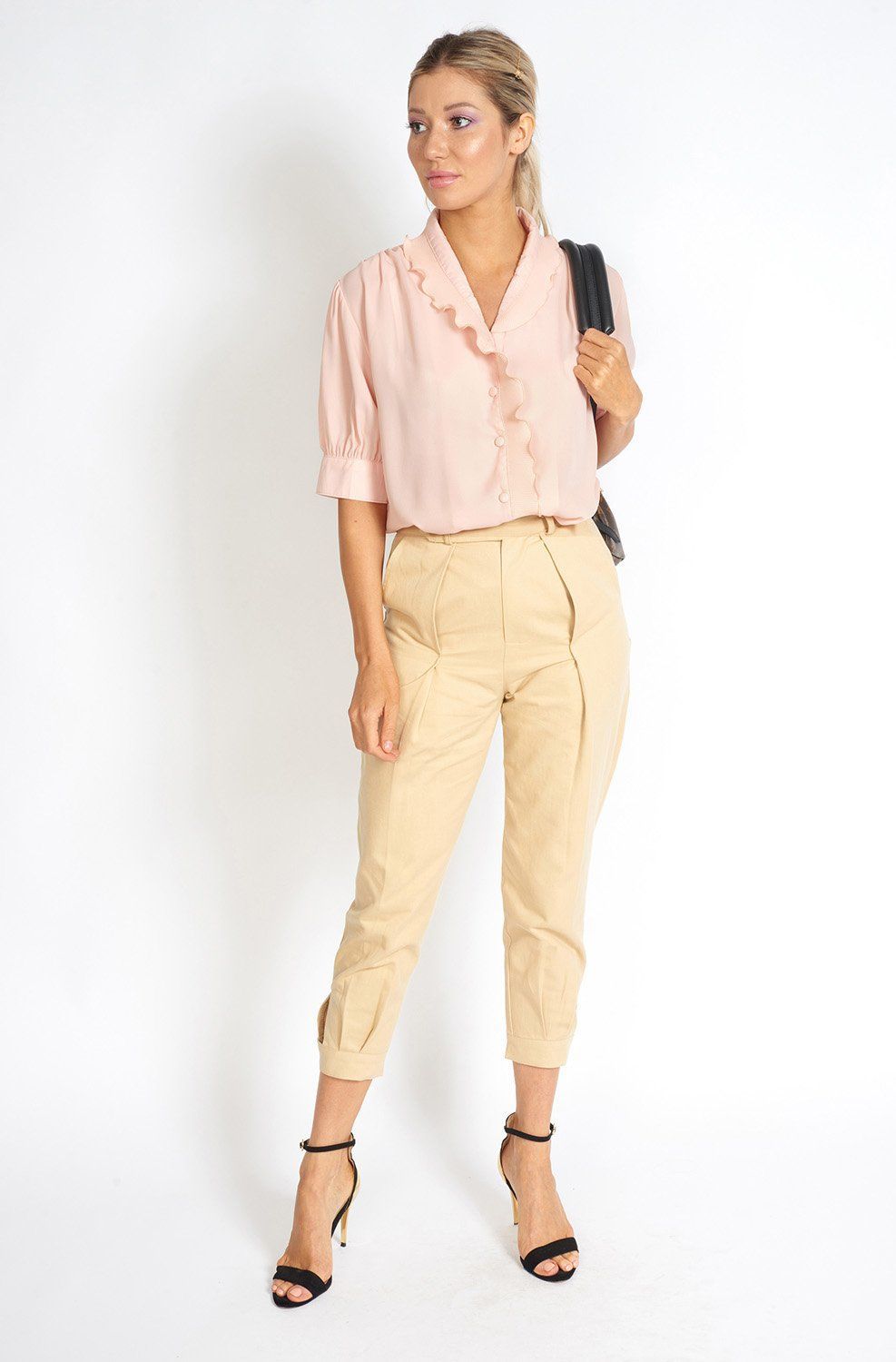 Pleated Beige Capris