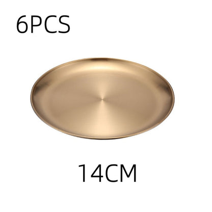 Retro Metal Round Tray Stainless Steel Snack Fruit Tray Jewelry