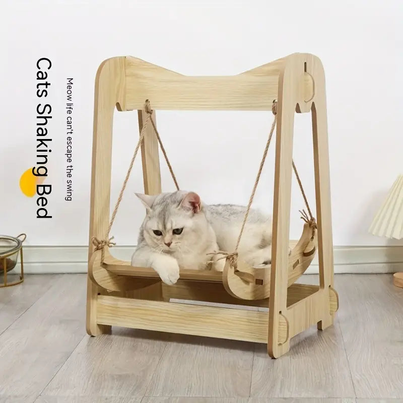Wooden Rocking Bed Cat Furniture - Double Layer Cat Hammock-1