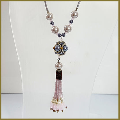 ""NEW"" Pink Beaded Tassel Haematite