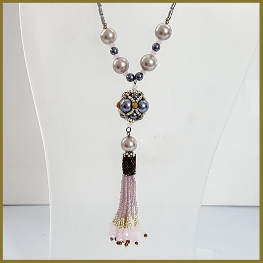 ""NEW"" Pink Beaded Tassel Haematite
