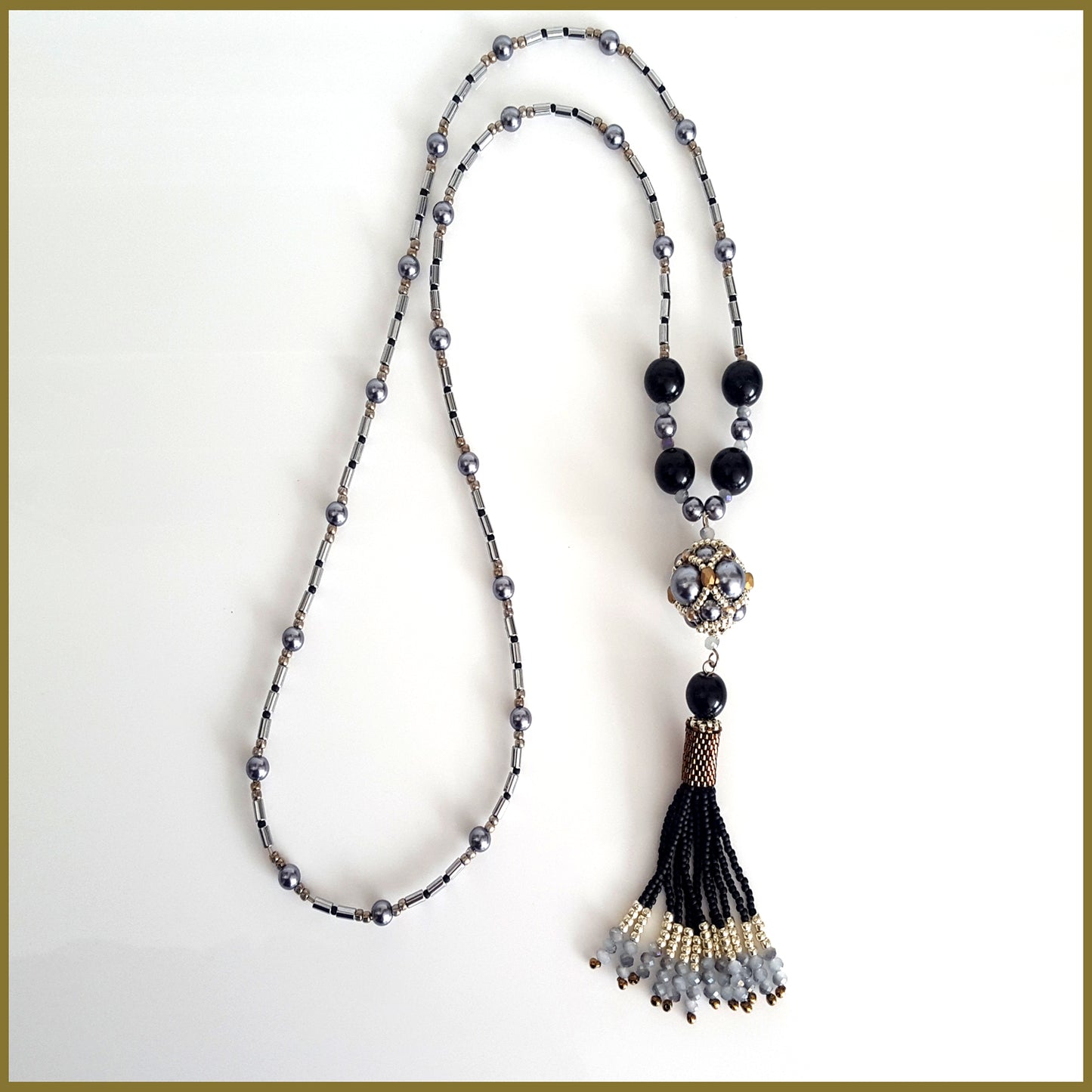 ""NEW"" Black Beaded Tassel and Hematite