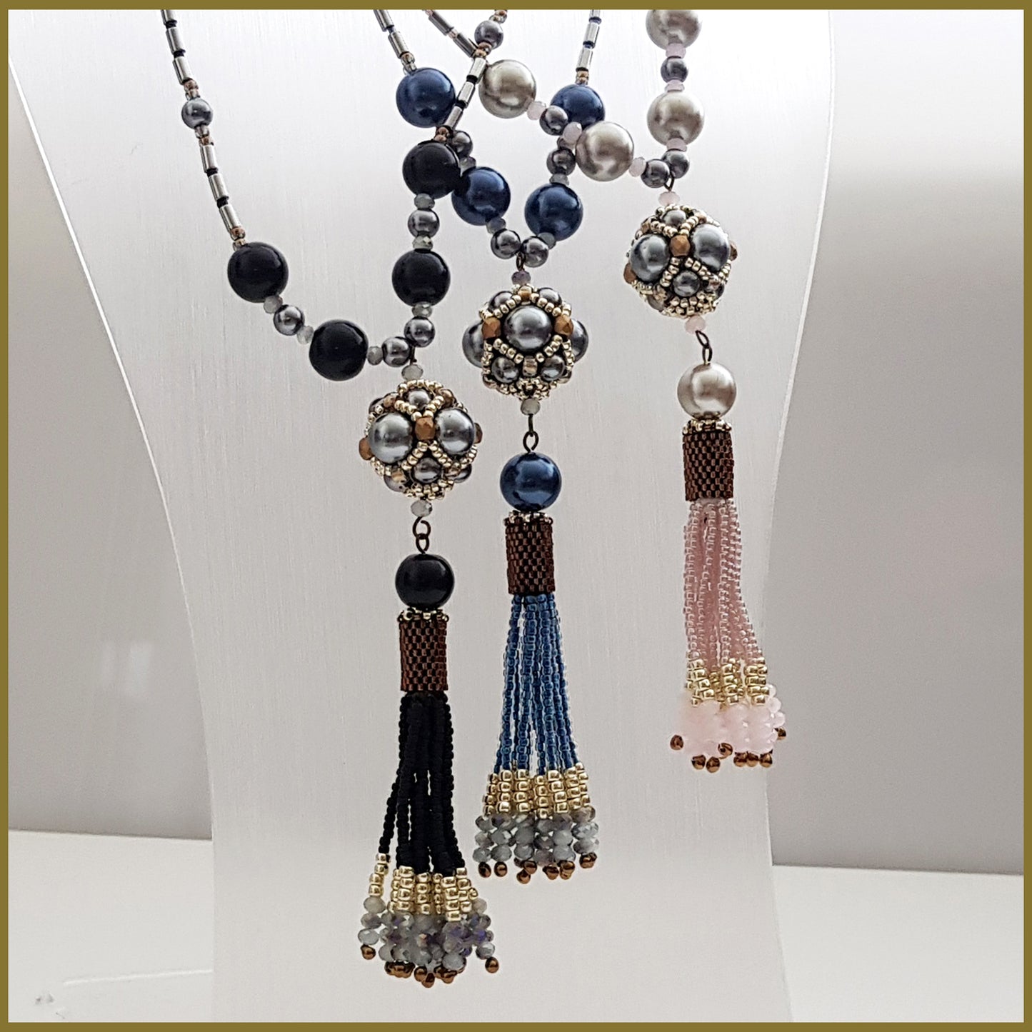 ""NEW"" Black Beaded Tassel and Hematite