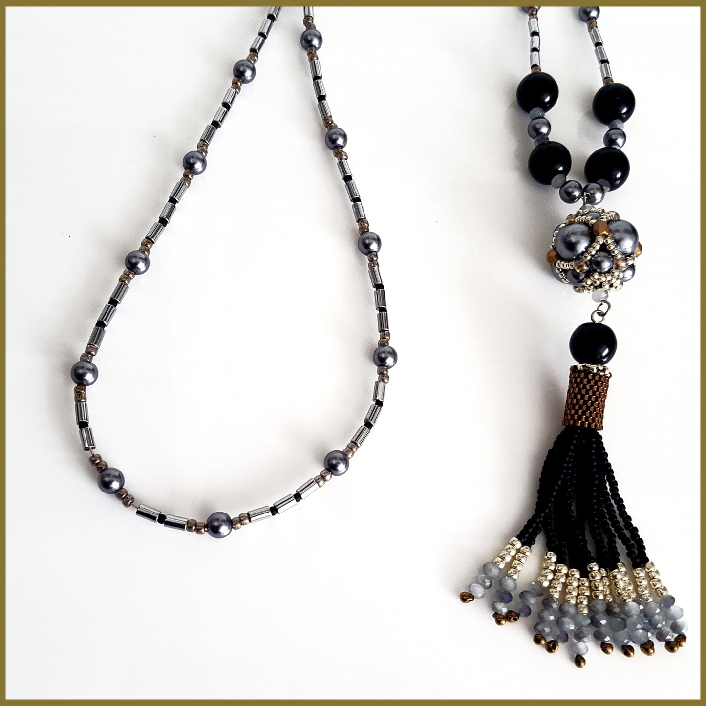 ""NEW"" Black Beaded Tassel and Hematite