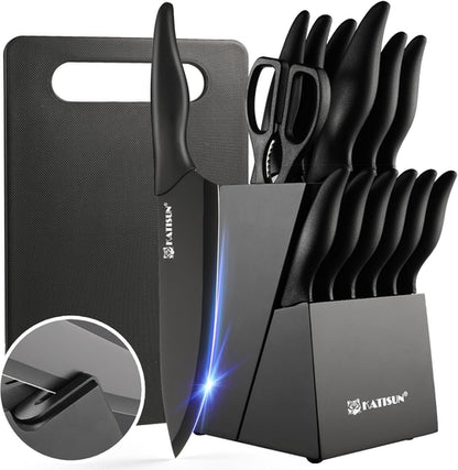 16 Pieces Kitchen Knife Block Set with Cutting Board, German Premium