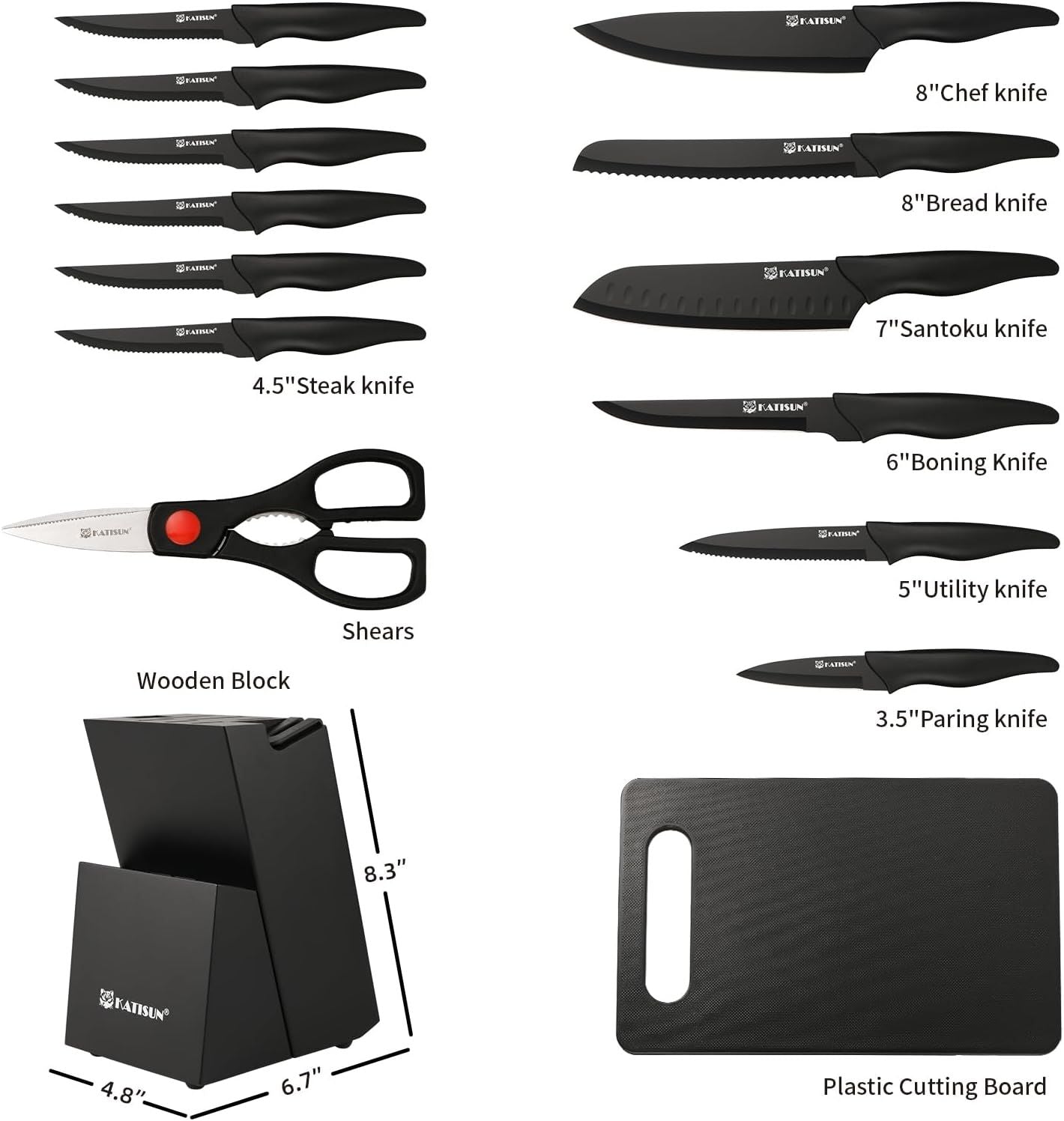 16 Pieces Kitchen Knife Block Set with Cutting Board, German Premium