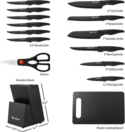 16 Pieces Kitchen Knife Block Set with Cutting Board, German Premium