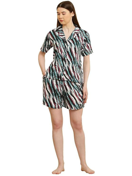 Women Night Suit Set Blue Printed (Size-XS) (Color-MULTICOLOR)