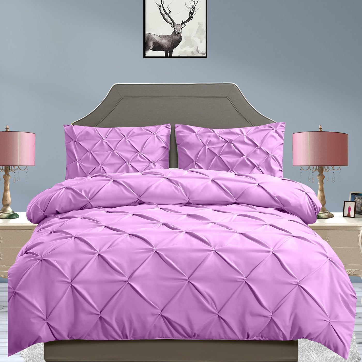 DreamZ Diamond Pintuck Duvet Cover Pillow Case Set in Full Size in