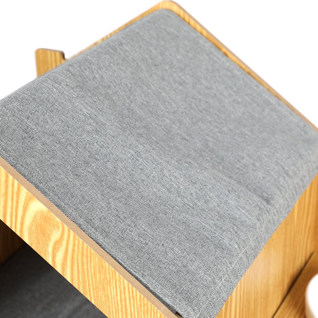 Wooden Pet House Kennel with Elevated Double Feeder Bowls-4